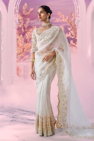 Label Ankush Jain Gul Dori Cutwork Border Embroidered Saree With Blouse 