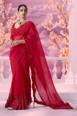 Label Ankush Jain 3D Gulbahar Embroidered Cutwork Border Saree With Blouse 