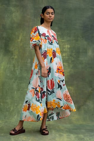 Doodlage Floral Print A-Line Dress 