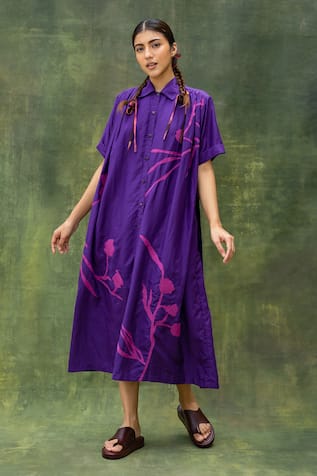 Doodlage Floral Embroidered Shirt Dress 