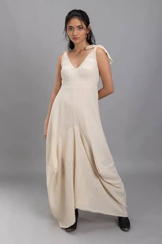 Lavina Sippy Beige Handloom Cotton Maxi Dress 