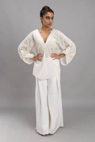 Lavina Sippy White Organic Cotton Sheer Tunic 