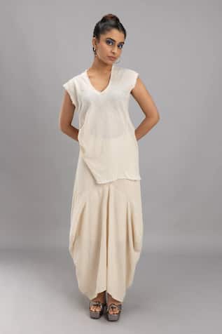 Lavina Sippy Beige Handloom Cotton Maxi Skirt 