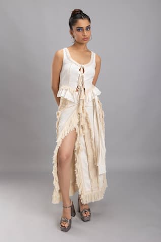 Lavina Sippy Fringed Thigh High Slit Skirt 
