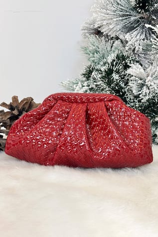 Red Intercciato Weave Clutch Bag 