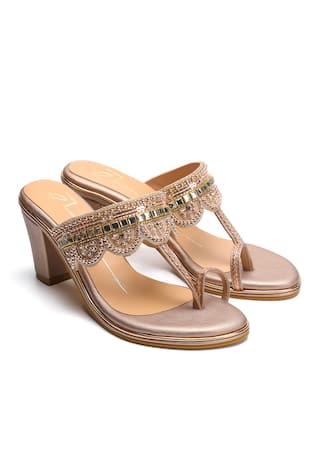 Nidhi Bhandari Rose Gold Scallop Blossom Embroidered Heels 