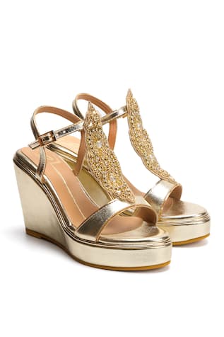 Nidhi Bhandari Gold Stone Cutdana Floral Patch Wedges 