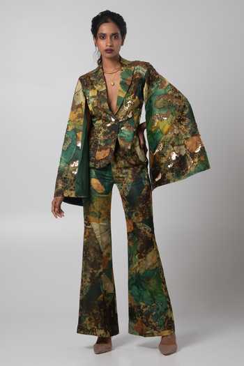 Advait Green Sequin Embellished Blazer & Trouser Set 