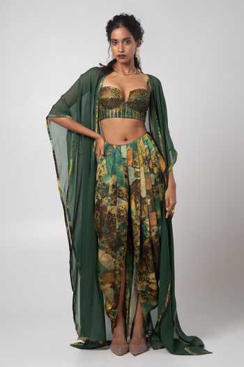 Advait Green Embroidered Cape & Dhoti Pant Set 