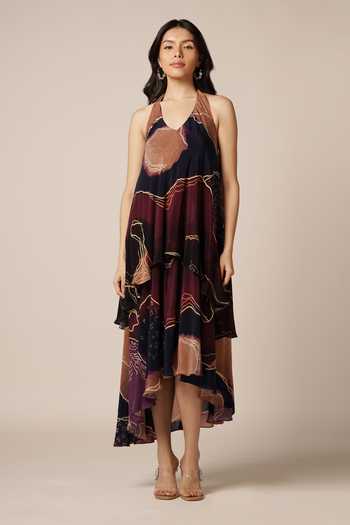 Advait Purple Asymmetric Layered Dress 