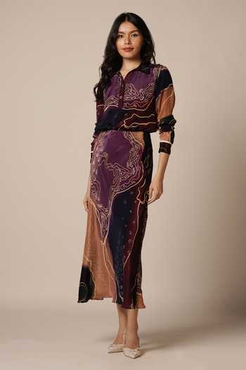 Advait Abstract Geometric Print Shirt & Skirt Set 