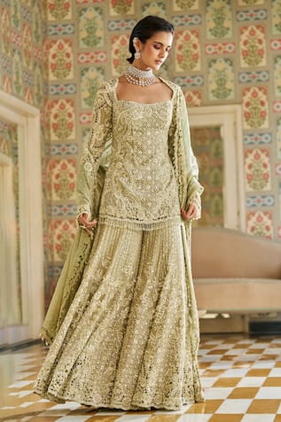 Seema Gujral Sequin Tonal Cutwork Embroidered Kurta Sharara Set 