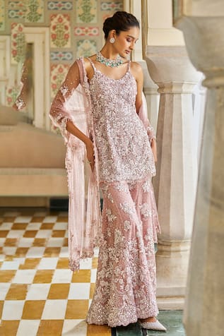 Seema Gujral Tonal Sequin Embroidered Tassel Kurta Sharara Set 