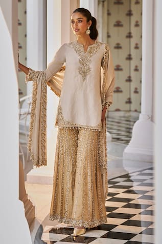 Seema Gujral Sequin Floral Embroidered Kurta Sharara Set 