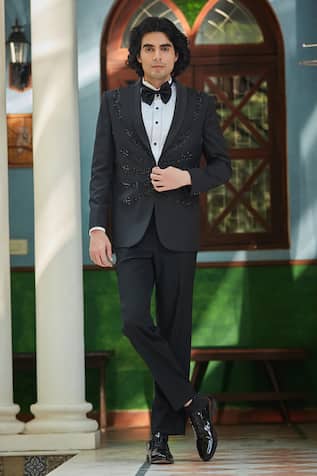Bohame Black Cutdana Embroidered Tuxedo Set 