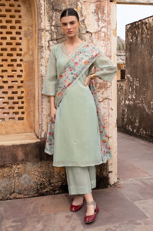 KARAJ JAIPUR Mirror Embroidered Kurta Set 