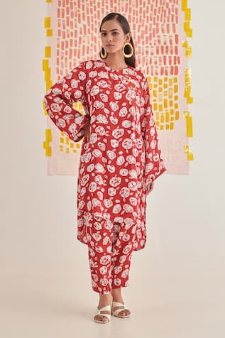 Khajoor Studio Rose Scarlet Print Tunic With Pant 