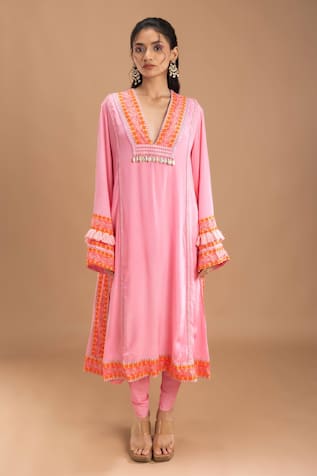 Lavina Sippy Floral Embroidered Pink Kurta Set 