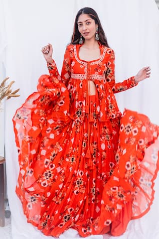 Lavina sippy Abstract Floral Print Kedia Top & Lehenga 