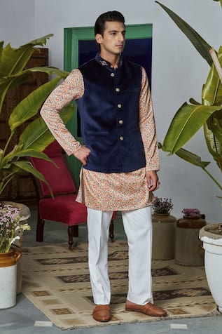 Philocaly Viren Nature Print Bundi Kurta Set 