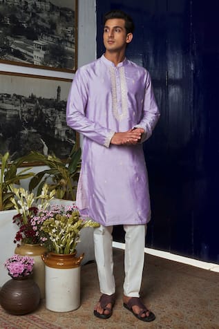 Philocaly Kairos Mirror Crest Embroidered Kurta With Trouser 