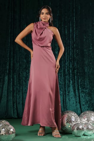 B'Infinite Blush One Shoulder Halter Dress 