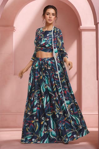 Samyukta Singhania Foliage Print Cape Lehenga Set 