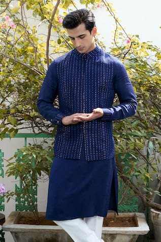 Philocaly Blue Sequin Embroidered Bundi 