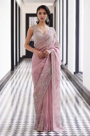 Charu and Vasundhara Fenton Pearl & Cutdana Embroidered Pre-Draped Saree With Blouse 