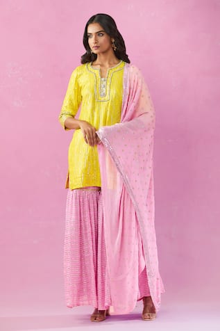 Sequin Embellished Yellow Kurta Set 