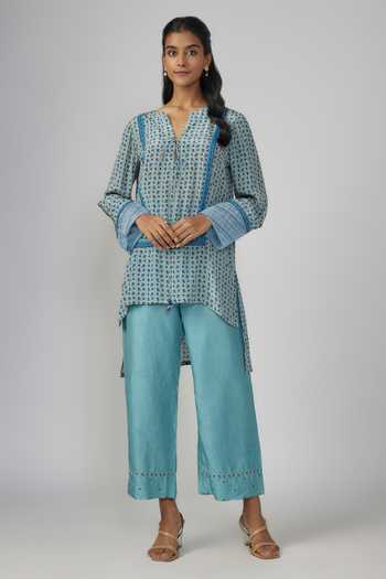 Sandhya Shah Blue Printed Tunic & Pant Set 