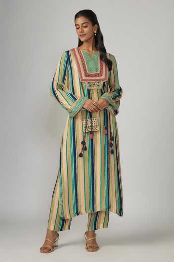 Sandhya Shah Multicolored Embroidered Kurta Pant Set 