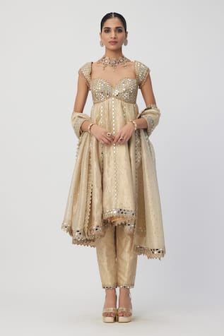 Vvani by Vani Vats Mirror Work Embroidered Anarkali Set 