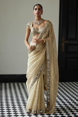 Vvani by Vani Vats Mirror Embroidered Saree With Blouse 