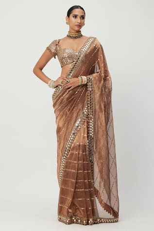 Vvani by Vani Vats Mirror Stripe Embroidered Saree With Blouse 