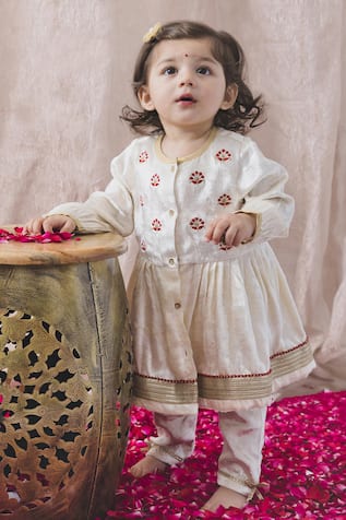 Tiber Taber Floral Embroidered Angrakha Kurta With Pyjama 