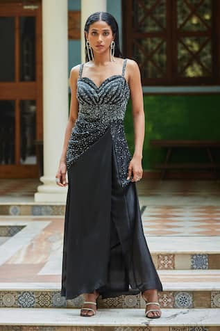 Bohame Black Cutdana Embroidered Gown 