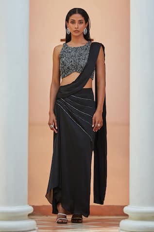 Bohame Black Embroidered Concept Saree & Blouse 