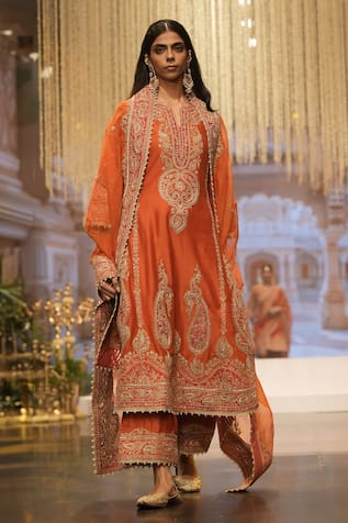 Sheetal Batra Orange Kirandori Embroidered Kurta Set 