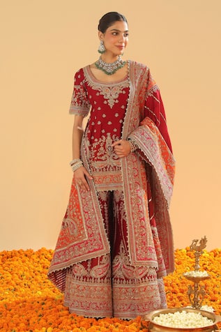 Sheetal Batra Kirandori Embroidered Red Sharara Set 