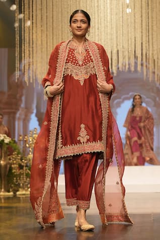 Sheetal Batra Red Kirandori Embroidered Chauga Kurta Set 