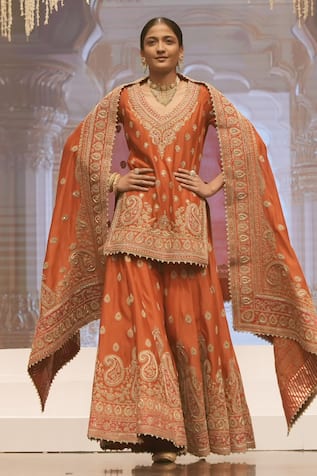 Sheetal Batra Kirandori Embroidered Orange Sharara Set 