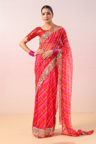 Ruar India Chamkilo Leheriya Pattern Saree With Blouse 