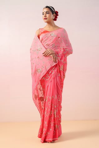 Ruar India Rangeelo Gul Embroidered Saree With Blouse 