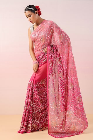 Ruar India Lilo Sequin Rosa Embroidered Ombre Saree With Blouse 