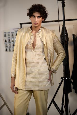 Twenty Nine Beige Mirror Embroidered Bandhgala Jacket 