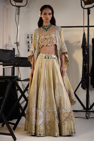 Twenty Nine Gold Hand Embroidered 3D Flower Bustier 