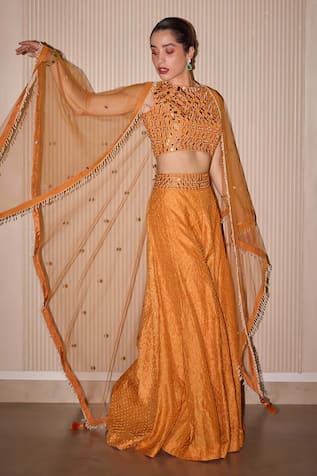 Twenty Nine Mirrorwork Orange Sharara Set 