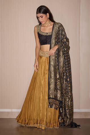 Twenty Nine Floral Mirror Embroidered Silk Dupatta 