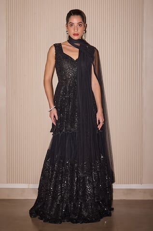 Twenty Nine Black Mirror Applique Dupatta 